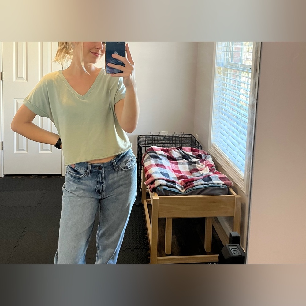 Light green V neck top